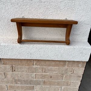 Vintage Wood Wall Shelf with Hooks MCM Trinket Display Wall Mount